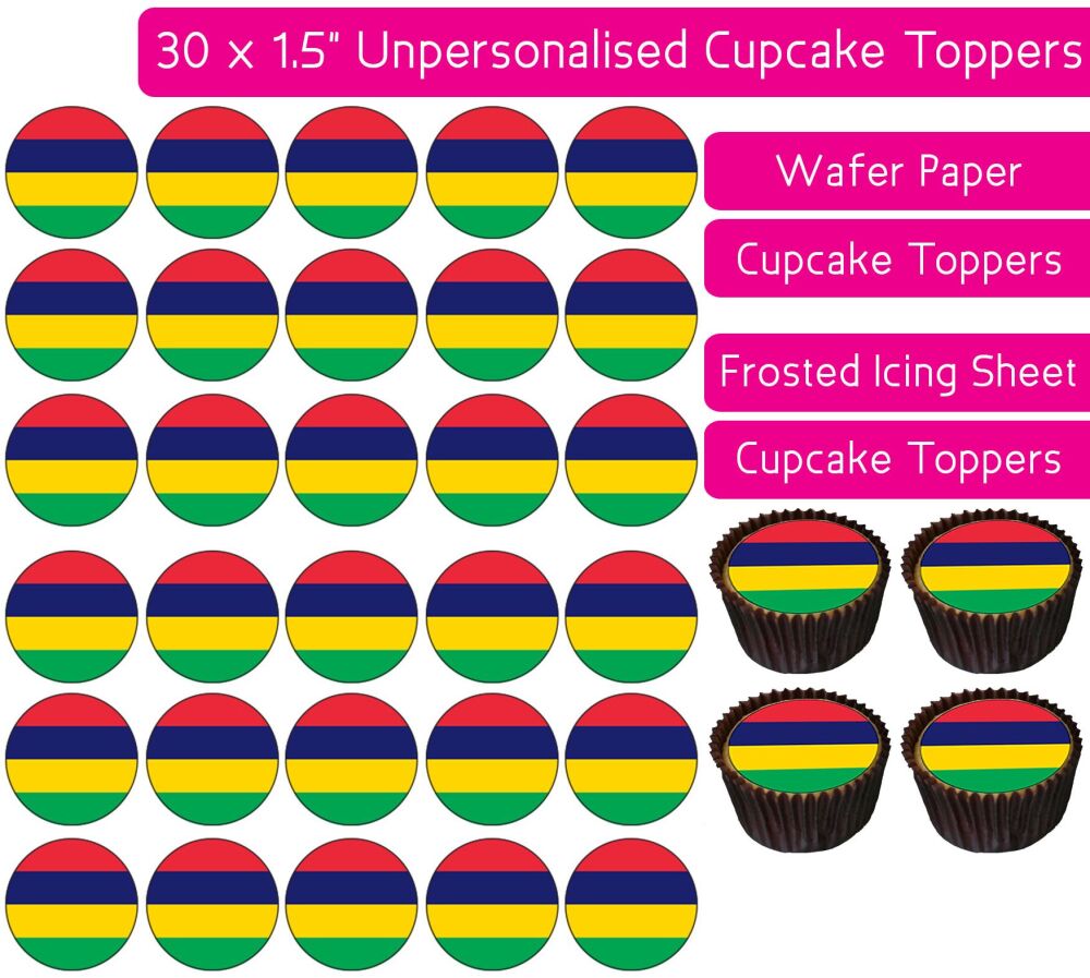 Mauritius Flag - 30 Cupcake Toppers