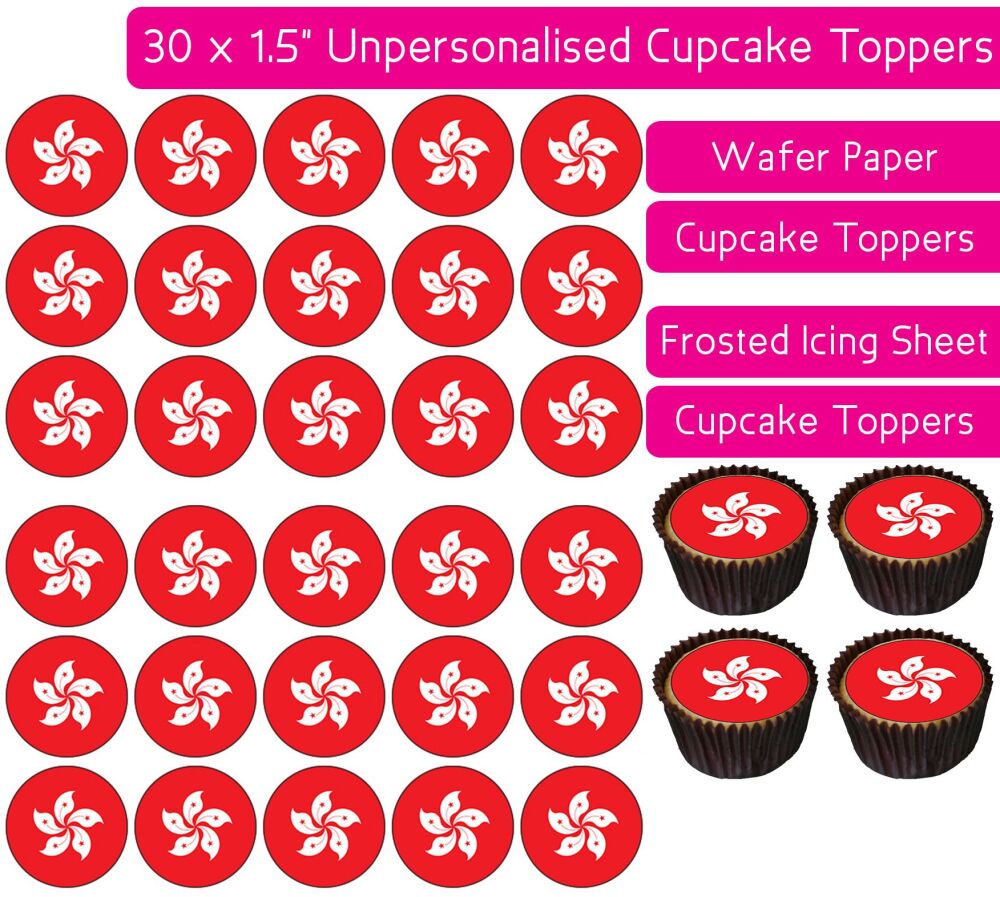Hong Kong Flag - 30 Cupcake Toppers