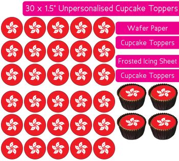 Hong Kong Flag - 30 Cupcake Toppers