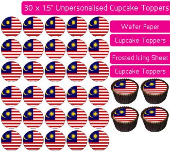 Malaysia Flag - 30 Cupcake Toppers