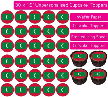 Maldives Flag - 30 Cupcake Toppers