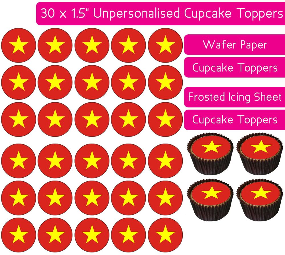 Vietnam Flag - 30 Cupcake Toppers