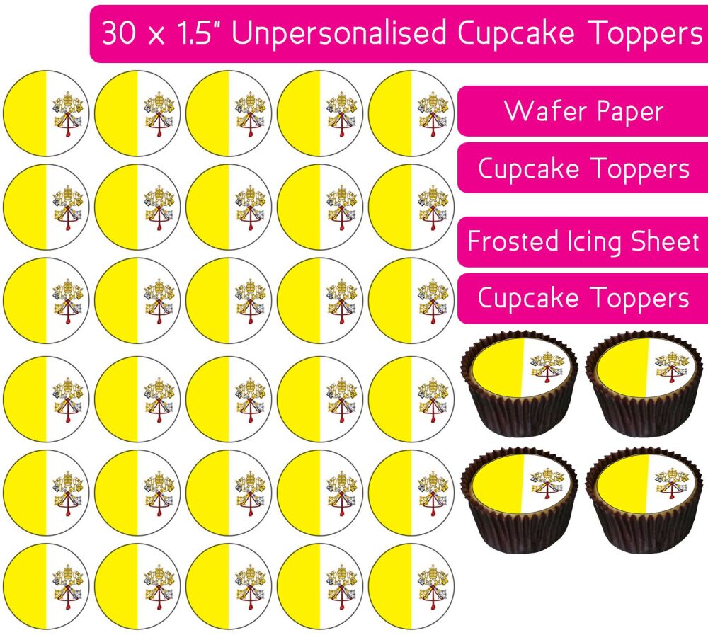 Vatican City Flag - 30 Cupcake Toppers