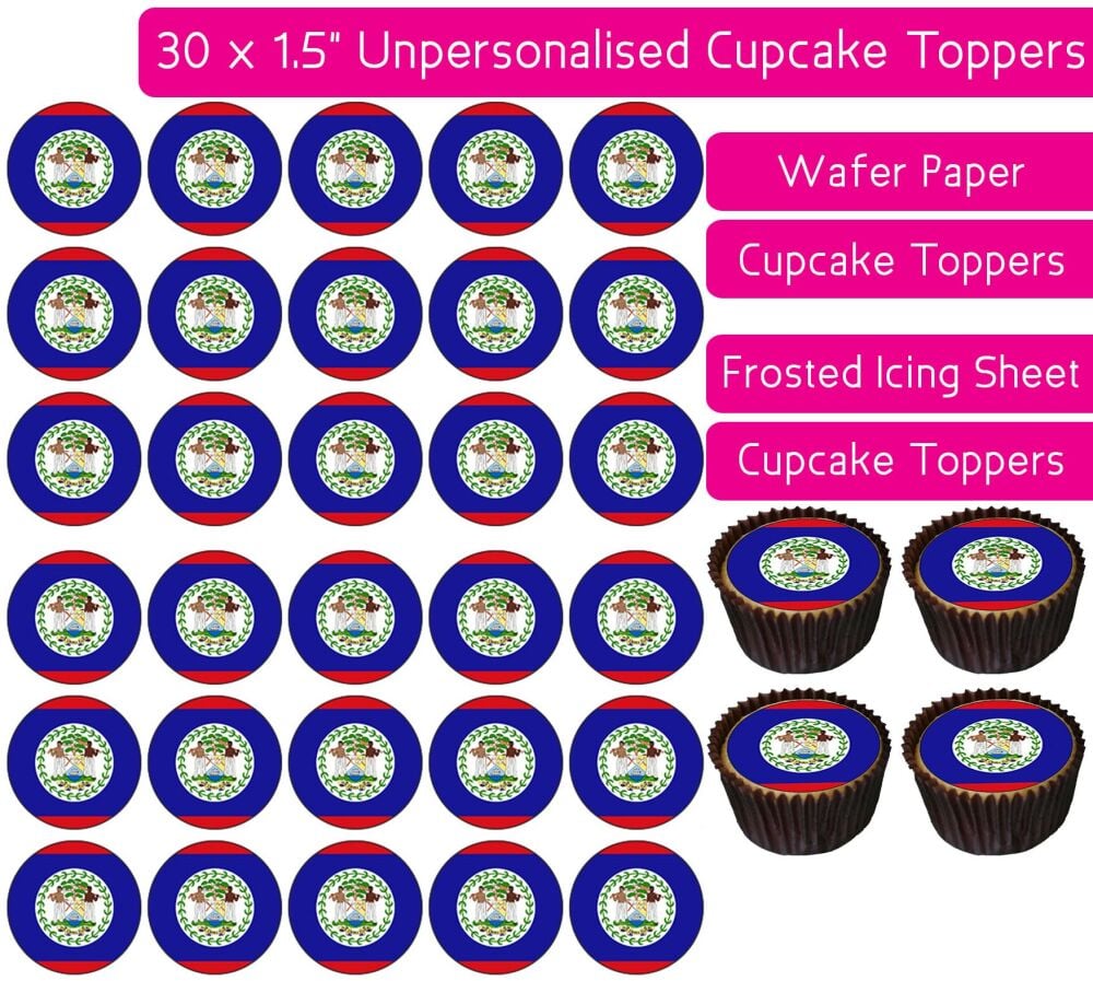 Belize Flag - 30 Cupcake Toppers