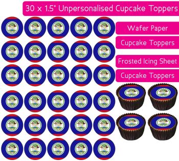 Belize Flag - 30 Cupcake Toppers