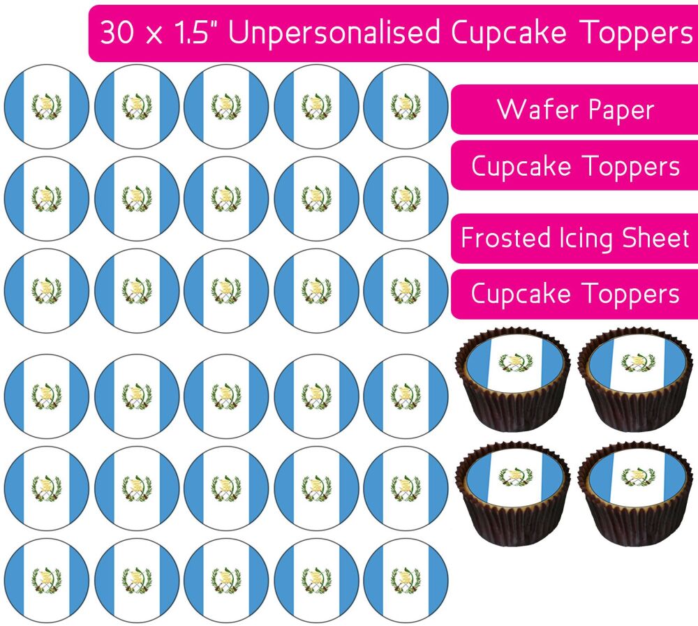Guatemala Flag - 30 Cupcake Toppers