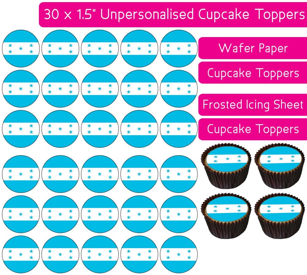Honduras Flag - 30 Cupcake Toppers