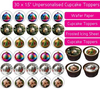 Christmas Bauble - 30 Cupcake Toppers