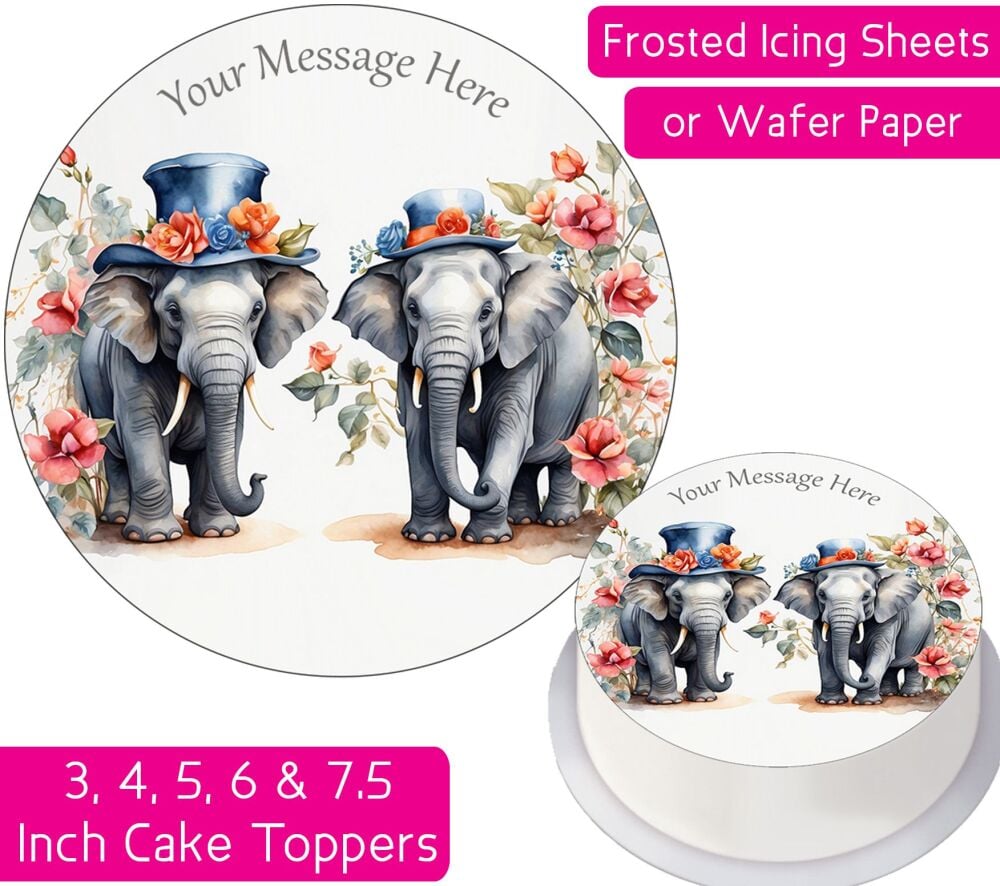 Elephants Fancy Personalised Cake Topper