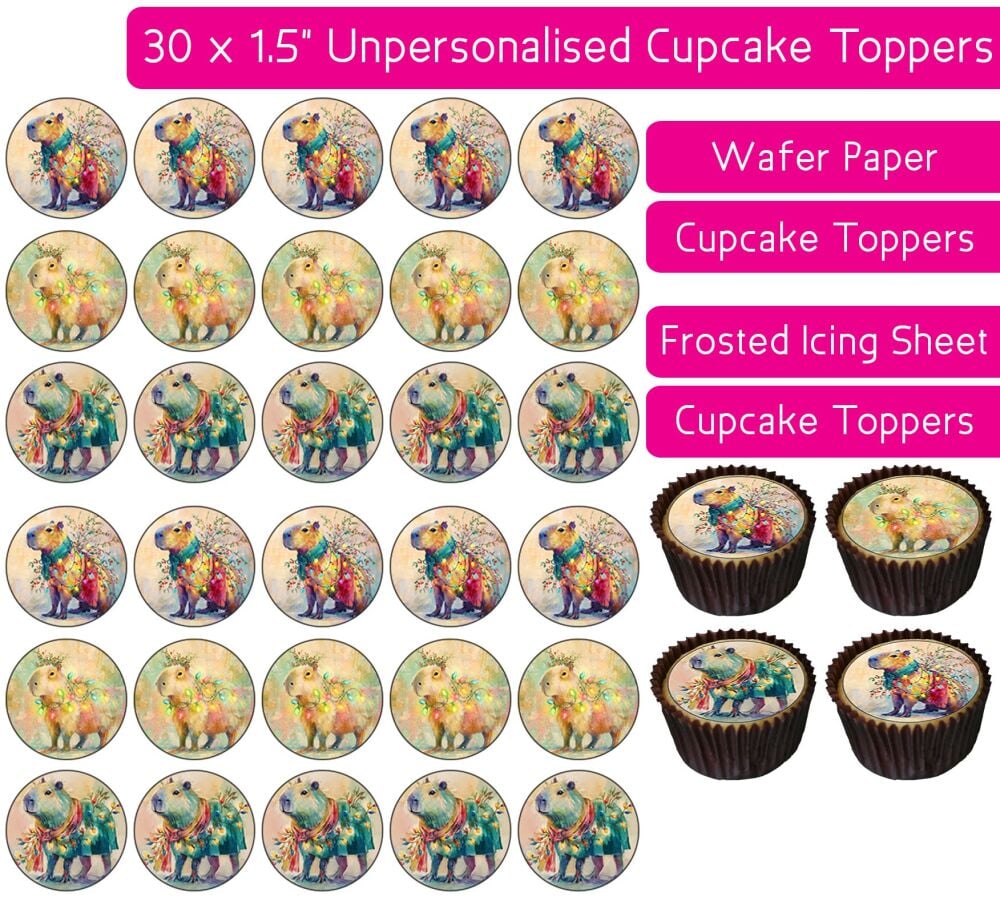 Christmas Capybara - 30 Cupcake Toppers