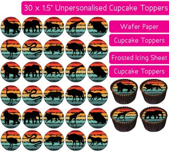 African Animal Silhouettes - 30 Cupcake Toppers