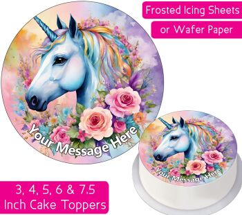 Unicorn Flowers Personalised Cake Topper