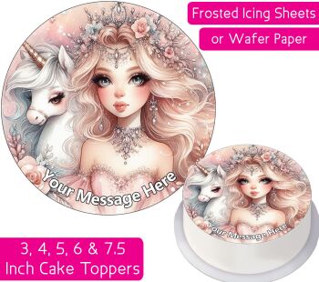 Fairytale Unicorn Princess Personalised Cake Topper
