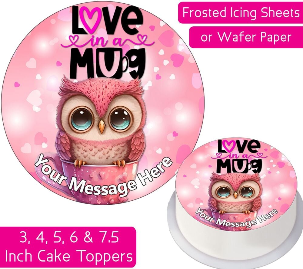 Love In A Mug Owl Personalised Cake Topper