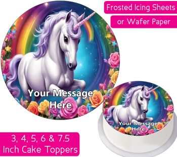 Rainbow Unicorn Flowers Personalised Cake Topper
