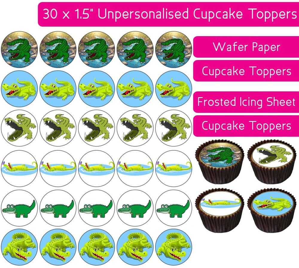 Cartoon Crocodile - 30 Cupcake Toppers