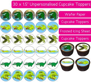 Cartoon Crocodile - 30 Cupcake Toppers