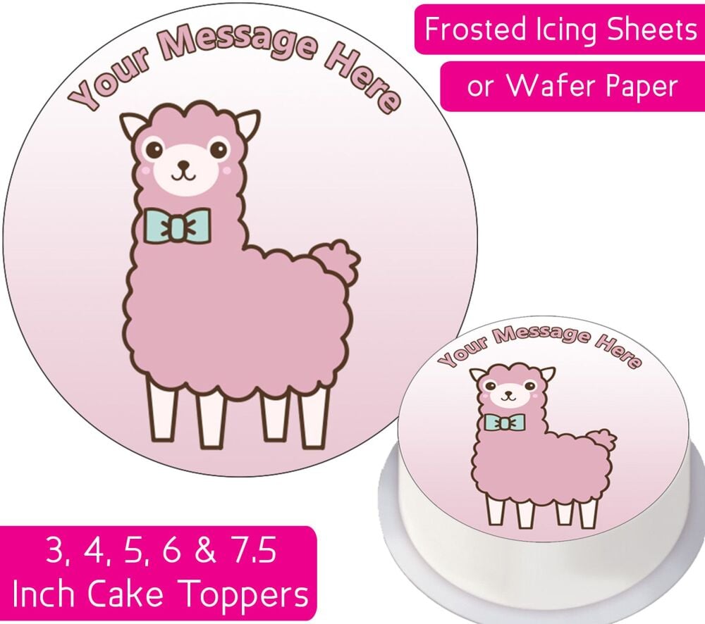 Alpaca Cartoon Cute Pink Personalised Cake Topper
