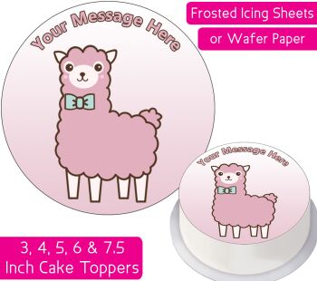 Alpaca Cartoon Cute Pink Personalised Cake Topper