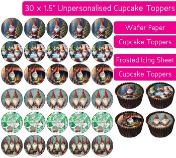 Christmas Gnomes - 30 Cupcake Toppers