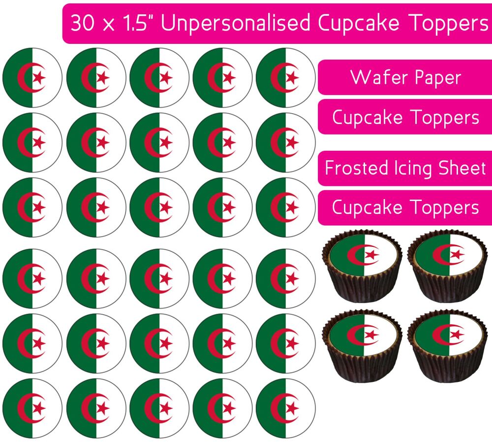 Algeria Flag - 30 Cupcake Toppers