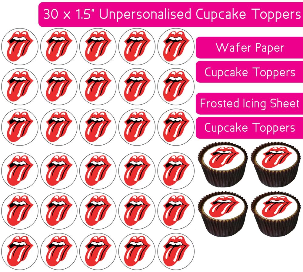 Rolling Stones Lips  - 30 Cupcake Toppers