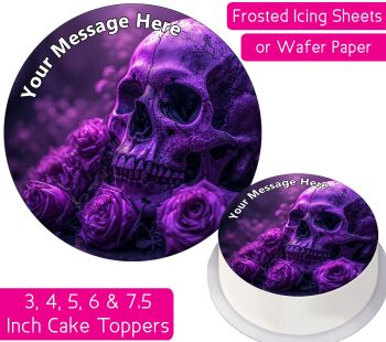 Purple Goth Skull Flowers Personalised Cake Topper