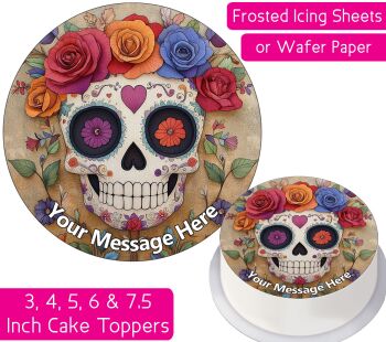 Sugar Skull Flowers Personalised Cake Topper