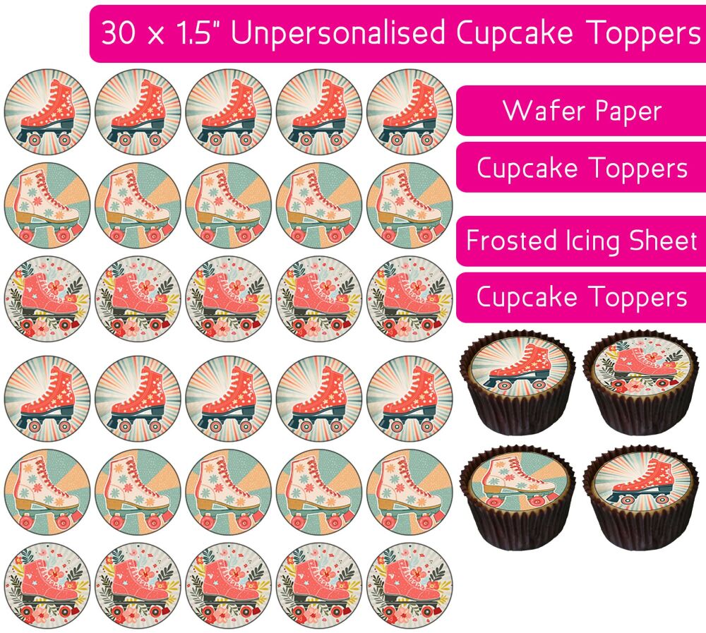 Retro Roller Skates Disco - 30 Cupcake Toppers