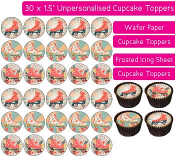 Retro Roller Skates Disco - 30 Cupcake Toppers