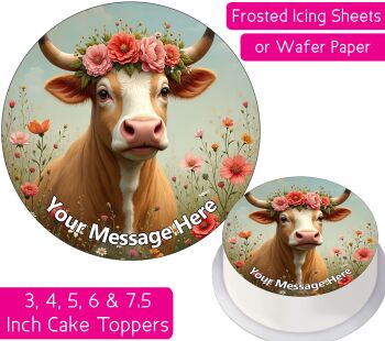 Cow Flower Wreath Personalised Cake Topper