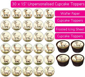 Cute Goat - 30 Cupcake Toppers