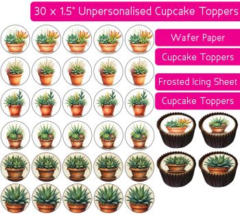 Succulent Plants Flowerpot - 30 Cupcake Toppers