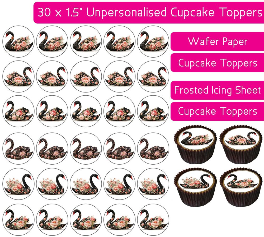 Floral Swans - 30 Cupcake Toppers