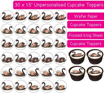Floral Swans - 30 Cupcake Toppers