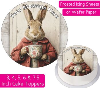 Rabbit Drinking Tea Personalised Cake Topper