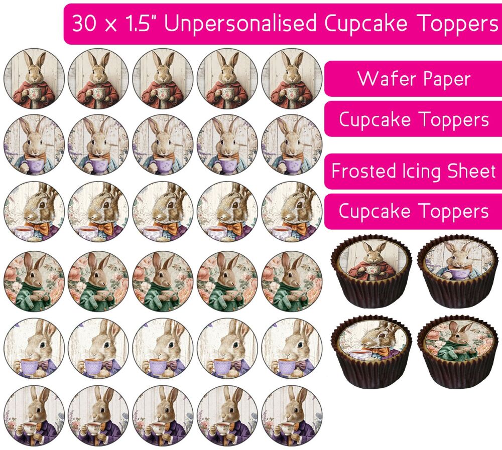 Rabbit Drinking Tea - 30 Cupcake Toppers