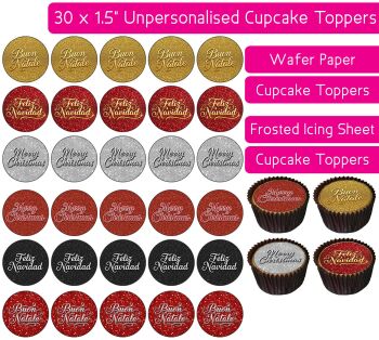 Christmas Greetings - 30 Cupcake Toppers