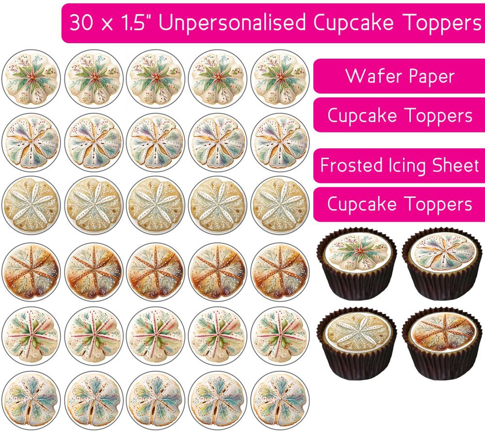 Sand Dollar Christmas Cookie - 30 Cupcake Toppers