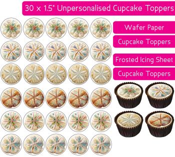 Sand Dollar Christmas Cookie - 30 Cupcake Toppers