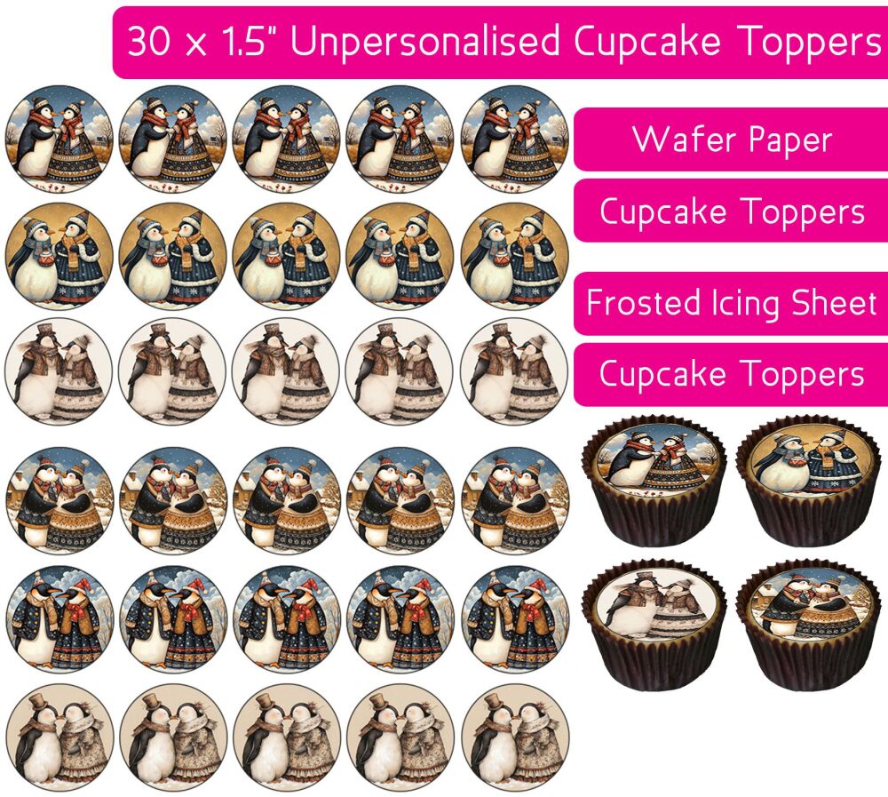 Winter Penguins - 30 Cupcake Toppers