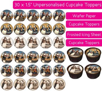 Winter Penguins - 30 Cupcake Toppers
