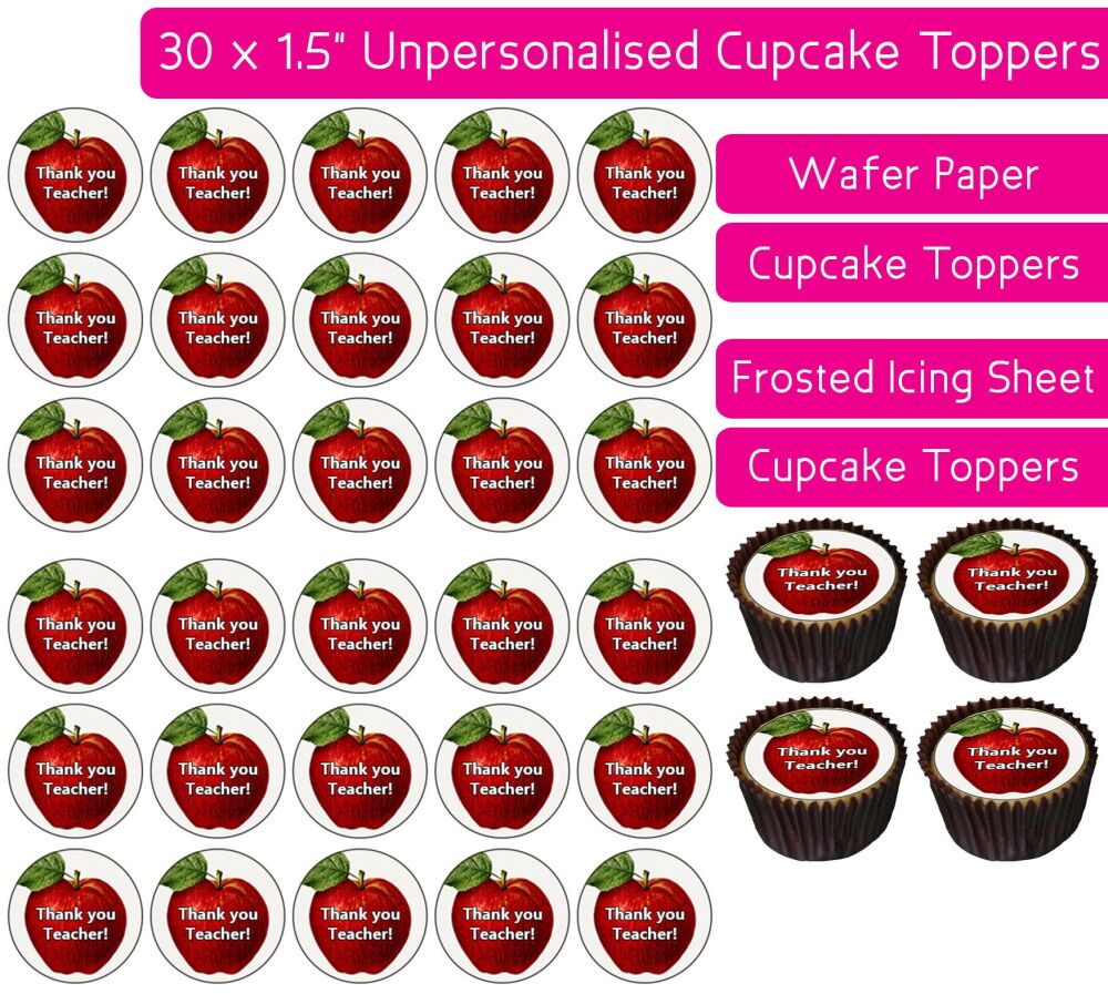 Thank You Teacher Apple - 30 Cupcake Toppers