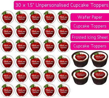 Thank You Teacher Apple - 30 Cupcake Toppers