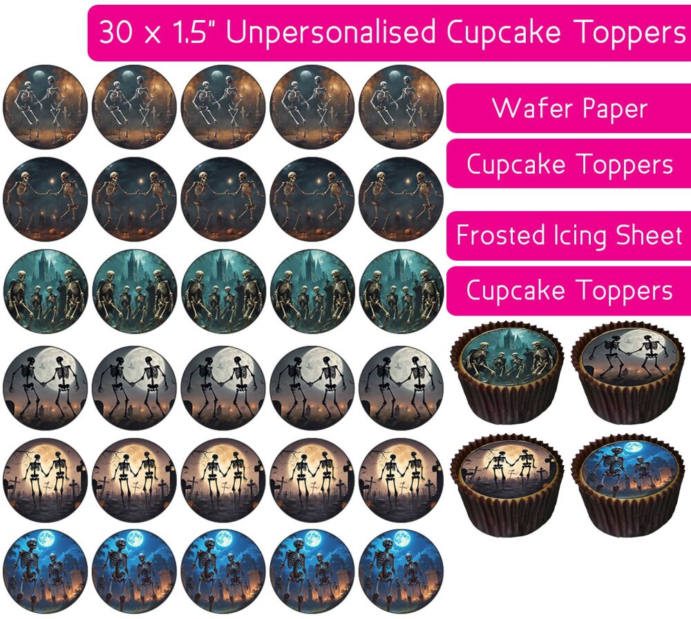 Skeleton Graveyard - 30 Cupcake Toppers