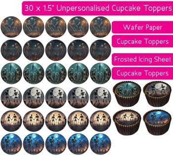 Skeleton Graveyard - 30 Cupcake Toppers