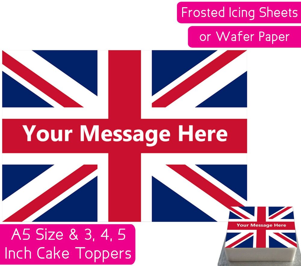 Union Jack Flag A5 Rectangular Personalised Cake Topper