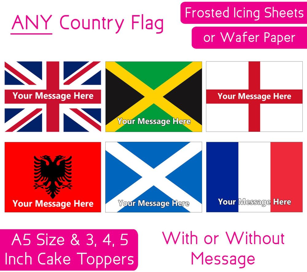 Any Country Flag A5 Rectangular Personalised Cake Topper