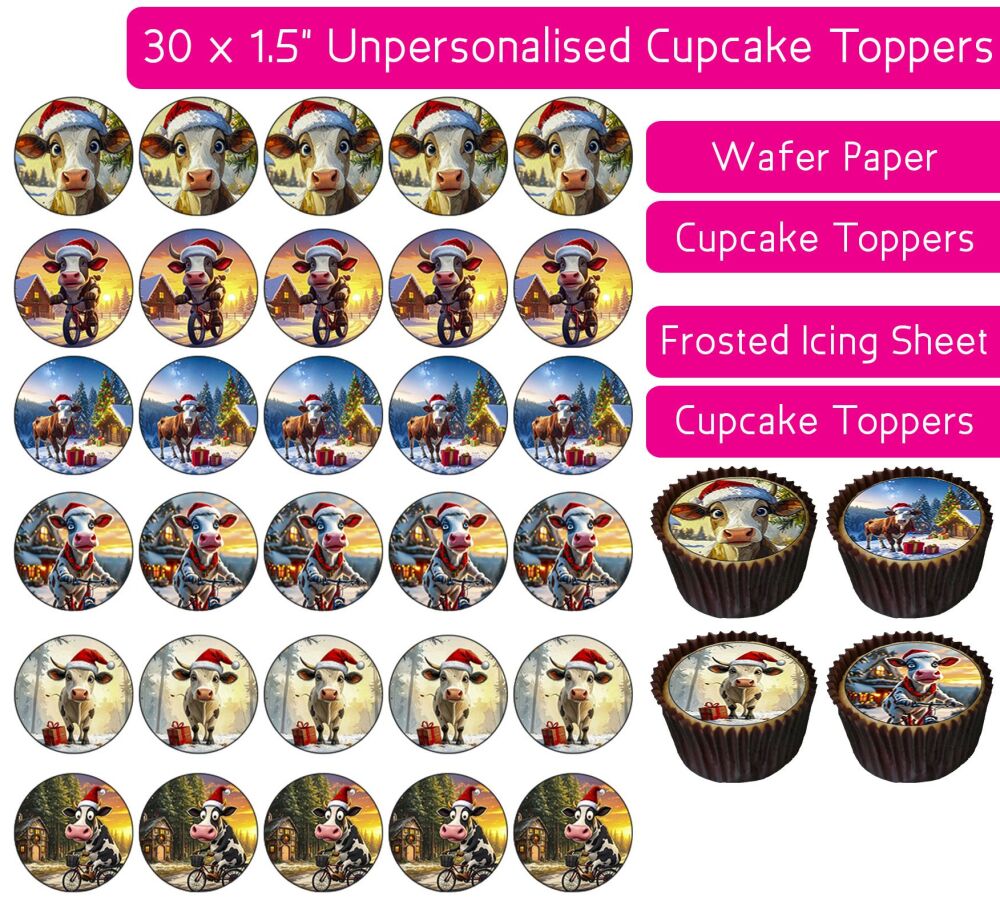 Christmas Cows - 30 Cupcake Toppers