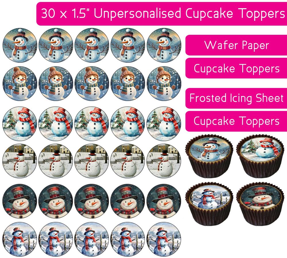 Christmas Snowman - 30 Cupcake Toppers